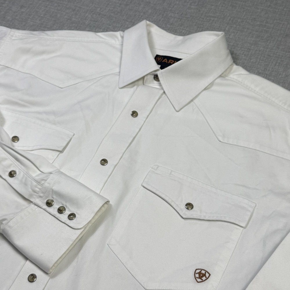 Ariat Western Snap Button-Up Shirt Mens XL White Twill Brushpopper Western Rodeo